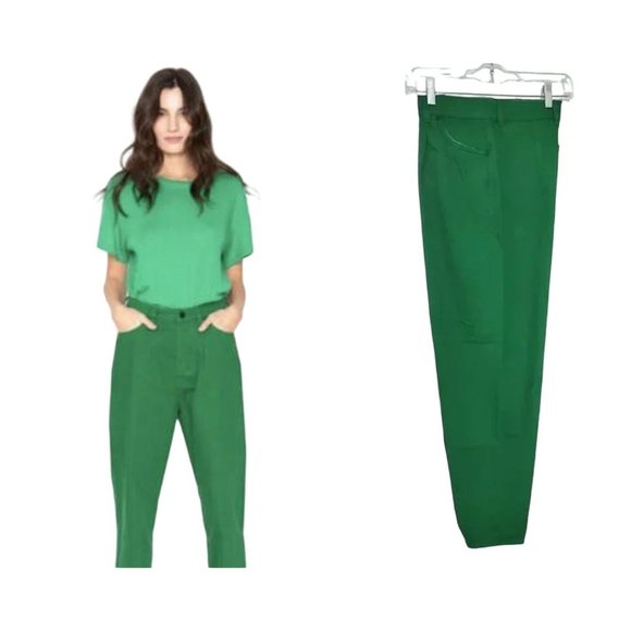 SALE NWT Sandrine Rose X Free People Green Wide Leg Painter Crop Pants Sz 30 - Picture 1 of 11